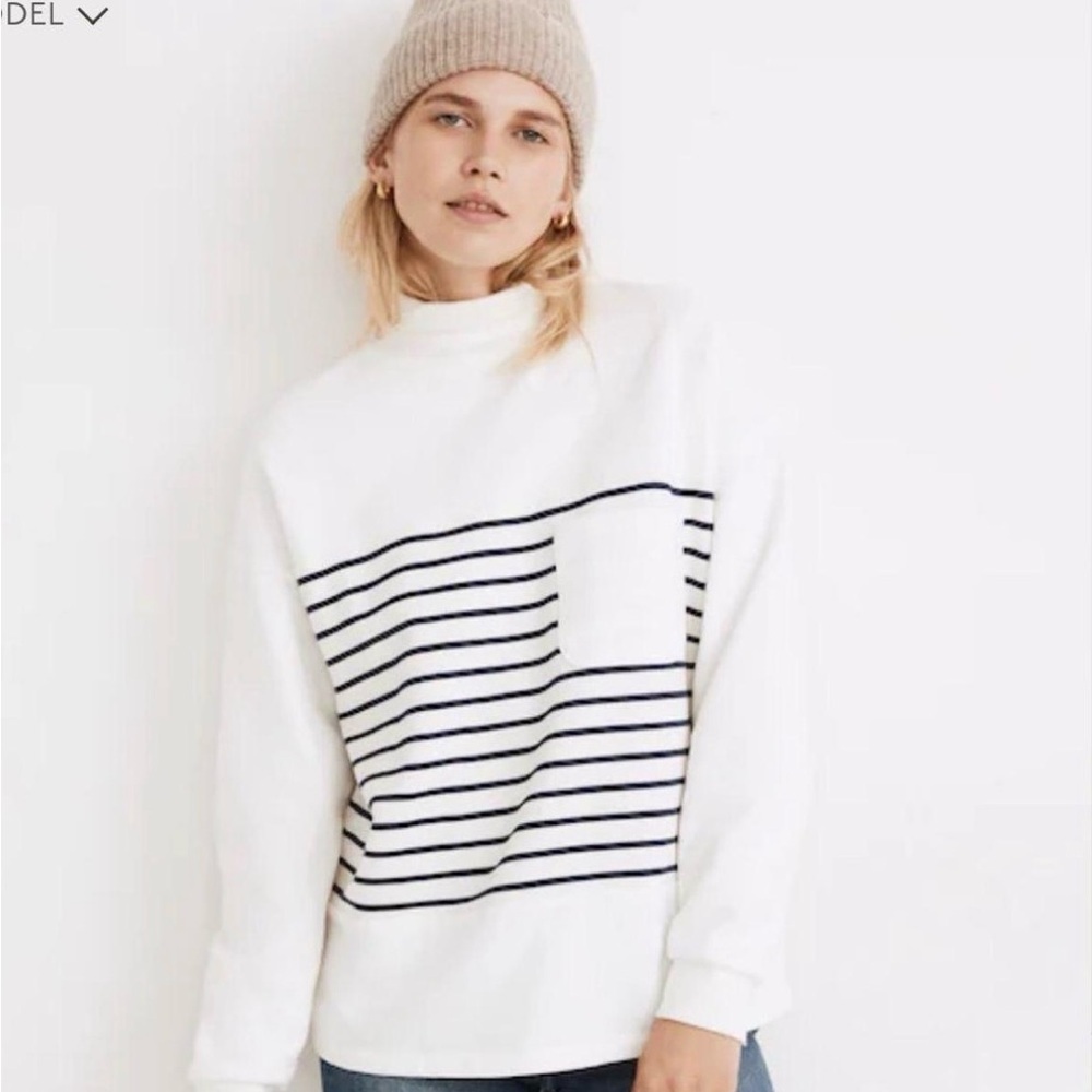 Madewell Nautical Striped Mockneck Sweater Navy Cream Size Medium